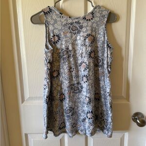 J. Jill Smocked Blue Floral Tank Relaxed Cotton